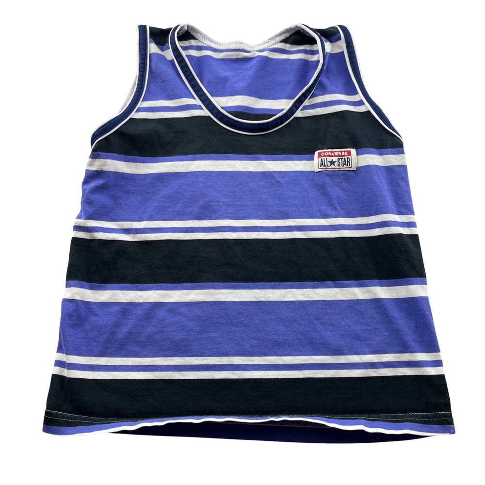 Retro Converse All Star Striped Tank Top Purple‎ Black White Youth L (10-12)
